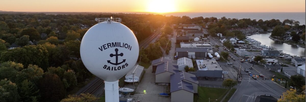 Vermilion Ohio sunset aerial view