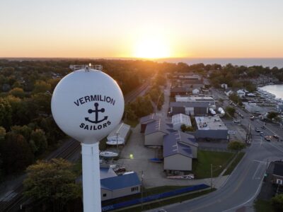 Vermilion Ohio sunset aerial view